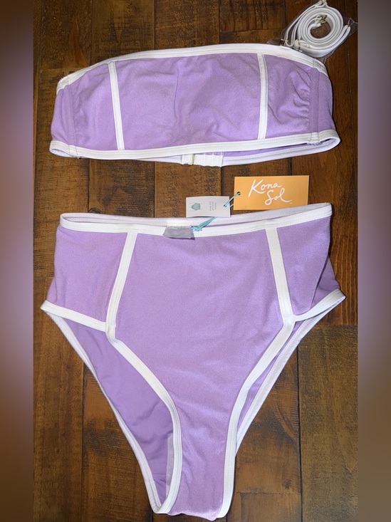 Kona Sol Other - Kona Sol Lavender High-Waist Bikini Bottoms with White Trim